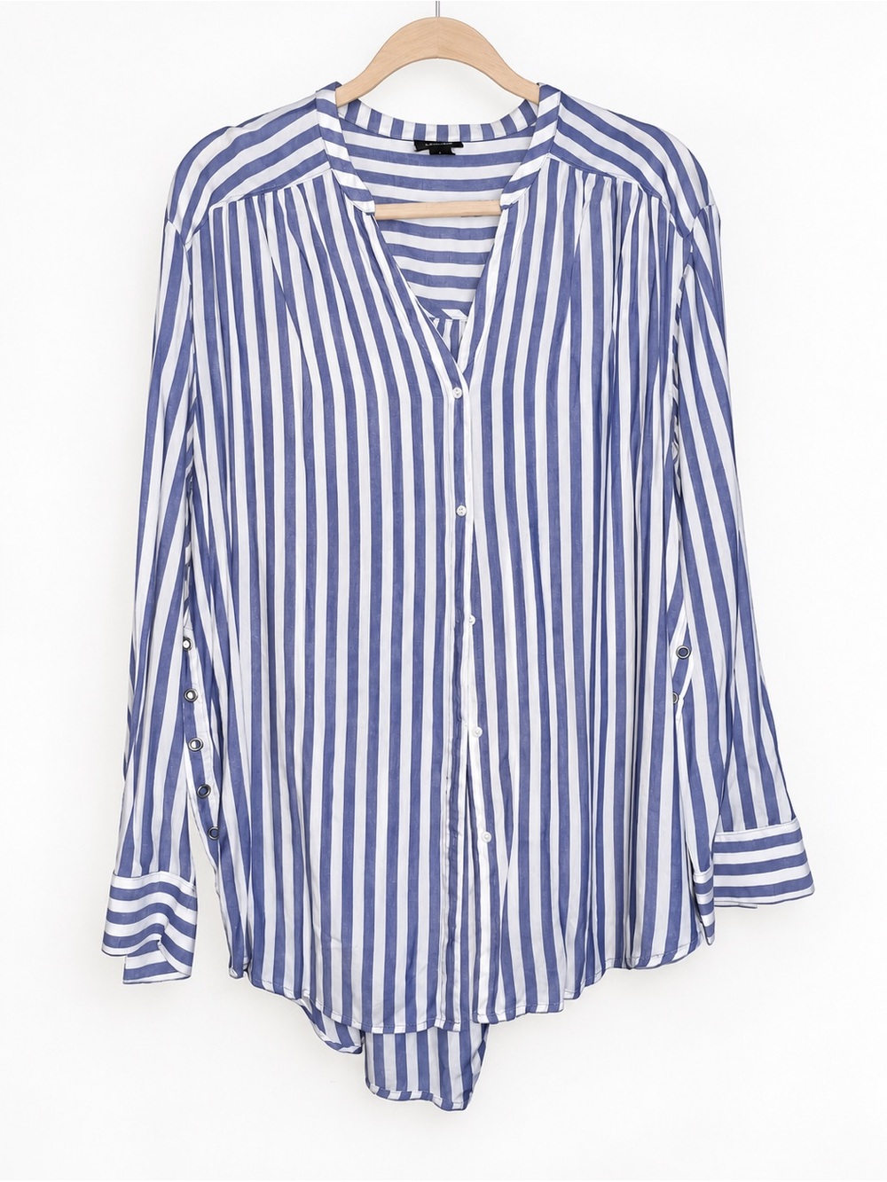 a.n.a Blue and White Vertical Stripe Button-Front Blouse